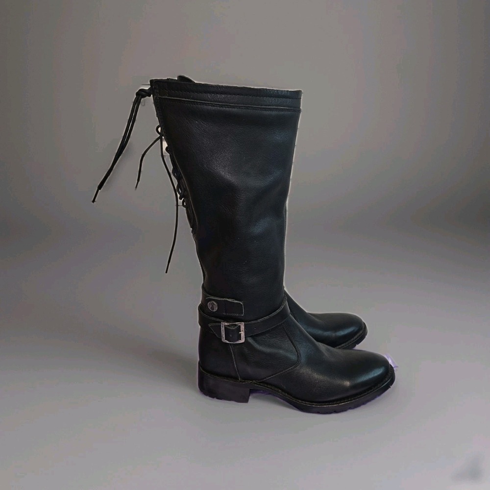 Sonora Motorcycle Boots Womens 8.5 Leather W/buckles & Staps Knee High Black